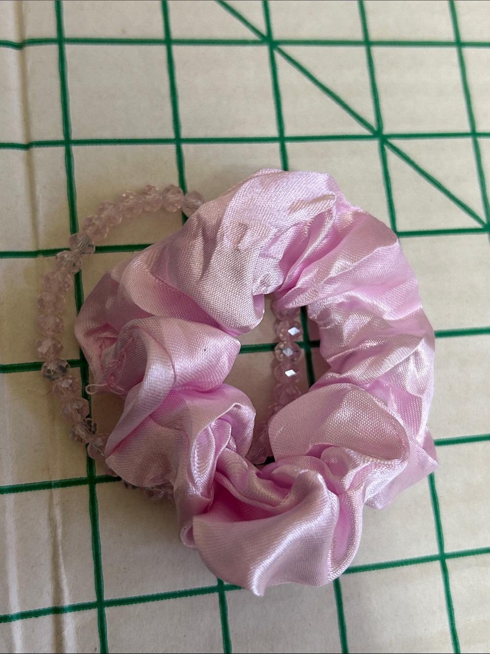 Pink Satin Scrunchie with Beaded Elastic Bracelet